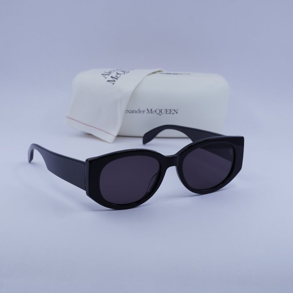 Alexander McQueen AM0330S 002 Oval Sunglasses - Black/Grey